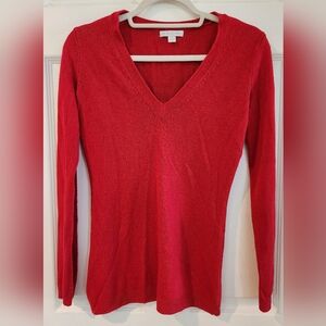 New York & Company Red Sweater - Women's XS, Pullover, V-neck, Casual, Holiday